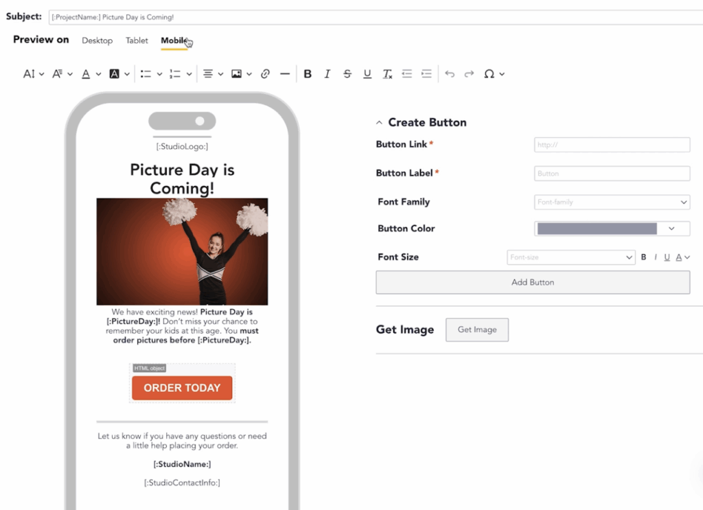 how to set up a marketing campaign for volume school photography with imago mobile friendly